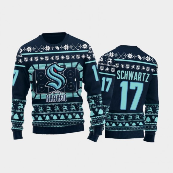 Seattle Kraken Jaden Schwartz Blue Ugly Sweater 2021 Christmas Gift