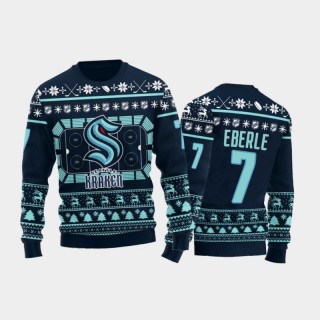 Seattle Kraken Jordan Eberle Blue Ugly Sweater 2021 Christmas Gift