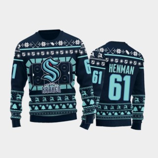 Seattle Kraken Luke Henman Blue Ugly Sweater 2021 Christmas Gift