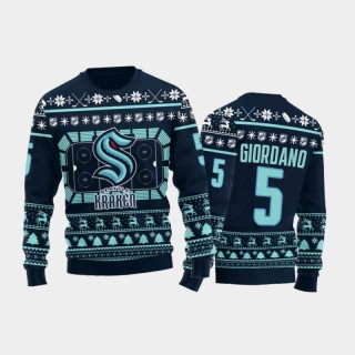 Seattle Kraken Mark Giordano Blue Ugly Sweater 2021 Christmas Gift