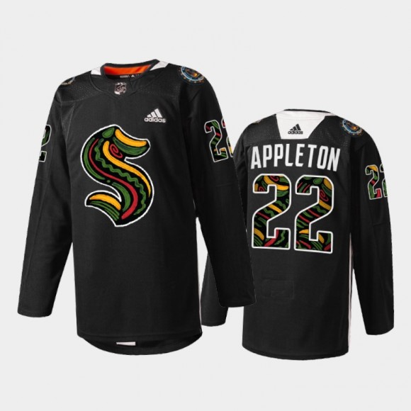 Seattle Kraken Mason Appleton #22 Black History Month 2022 Jersey Black Limited Edition