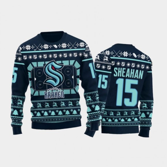 Seattle Kraken Riley Sheahan Blue Ugly Sweater 2021 Christmas Gift