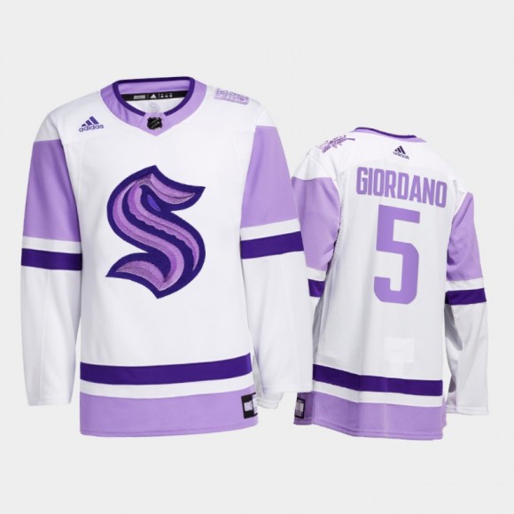 Mark Giordano #5 Seattle Kraken 2021 HockeyFightsCancer White Special Jersey