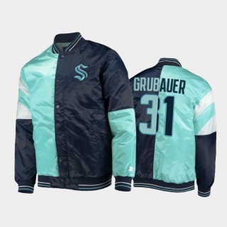 Philipp Grubauer Seattle Kraken Full-Snap Varsity Satin Blue Jacket Color Block