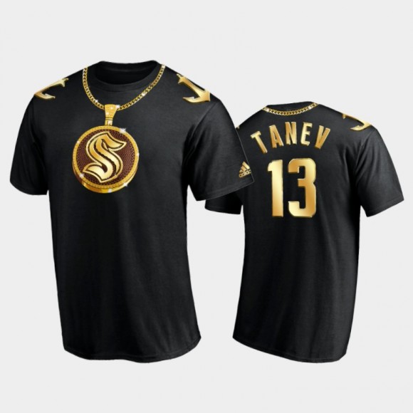 Men Seattle Kraken Brandon Tanev #13 2021 NHL Expansion Draft Black Gold Chain T-Shirt
