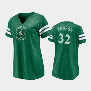 Women's Seattle Kraken Kraken #32 Celtic Notch Neck 2021 St. Patrick's Day Kelly Green T-Shirt