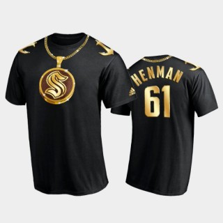 Men Seattle Kraken Luke Henman #61 2021 NHL Expansion Draft Black Gold Chain T-Shirt