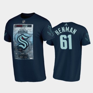 Men Seattle Kraken Luke Henman #61 2021 NHL Expansion Draft Navy Signature Roster T-Shirt