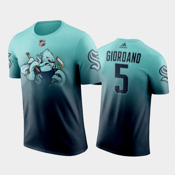 Men Seattle Kraken Mark Giordano #5 Cartoon Mascot 2021-22 Blue Gradient T-Shirt