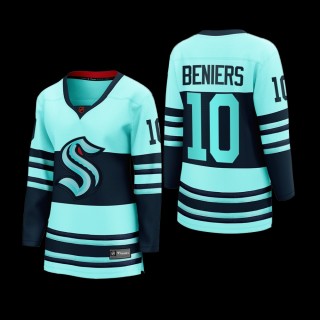 Women Seattle Kraken Matthew Beniers #10 Special Edition 2.0 2022 Breakaway Player Jersey Ice Blue